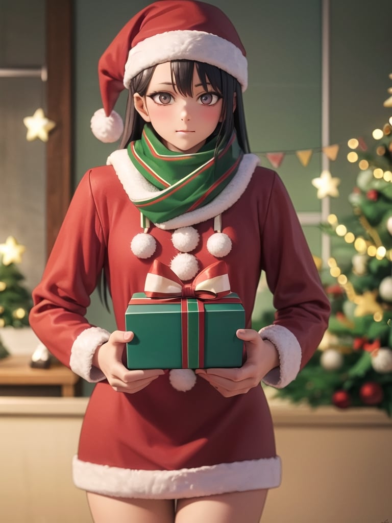 //Quality,
masterpiece, 8k, 8k UHD, best quality, ultra detailed, hyperdetailed photography, 
//Character,
cowboy_shot, looking_at_viewer, 
//Fashion,
santa_costume, 
//Background,
winter, indoors,
//Others,
(christmas gift)