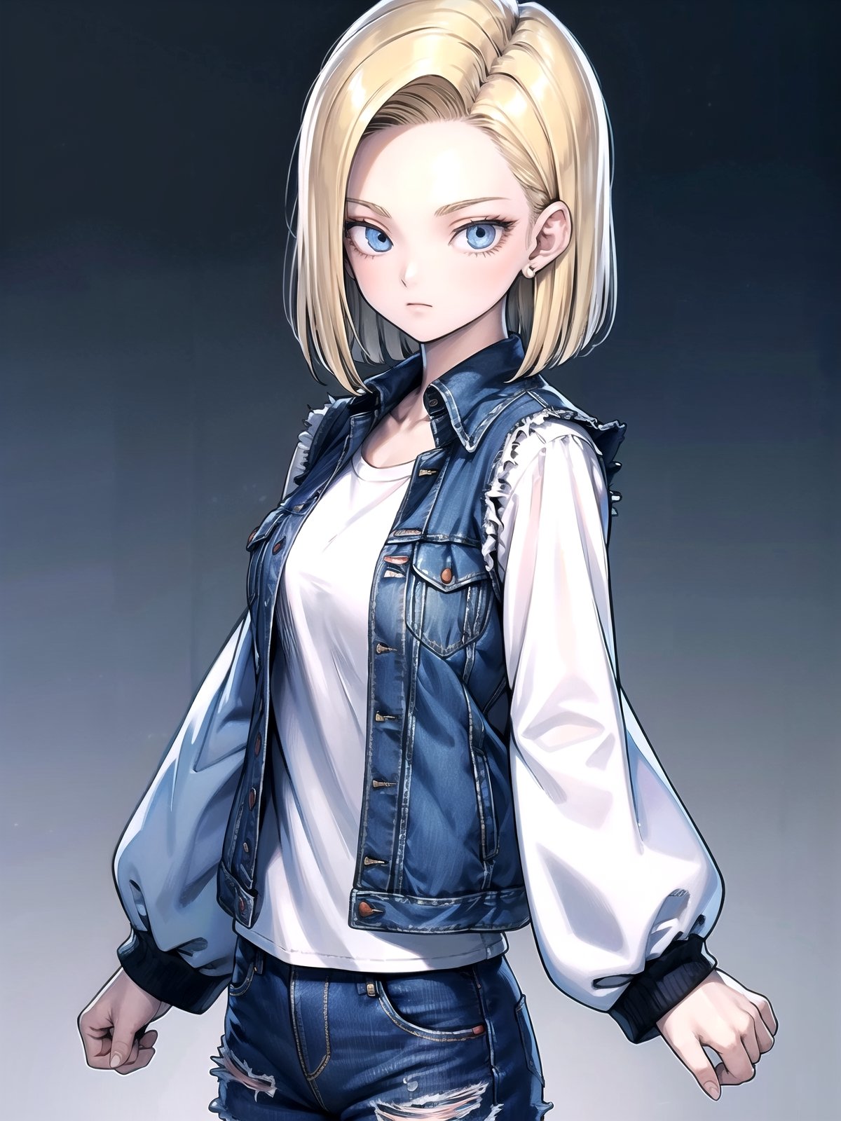 //Quality,
masterpiece, best quality
,//Character,
1girl, solo
,//Fashion,
,//Background,
,//Others,
Android18DB,striped_sleeves,long_sleeves, denim_jacket,vest,earrings, superpower