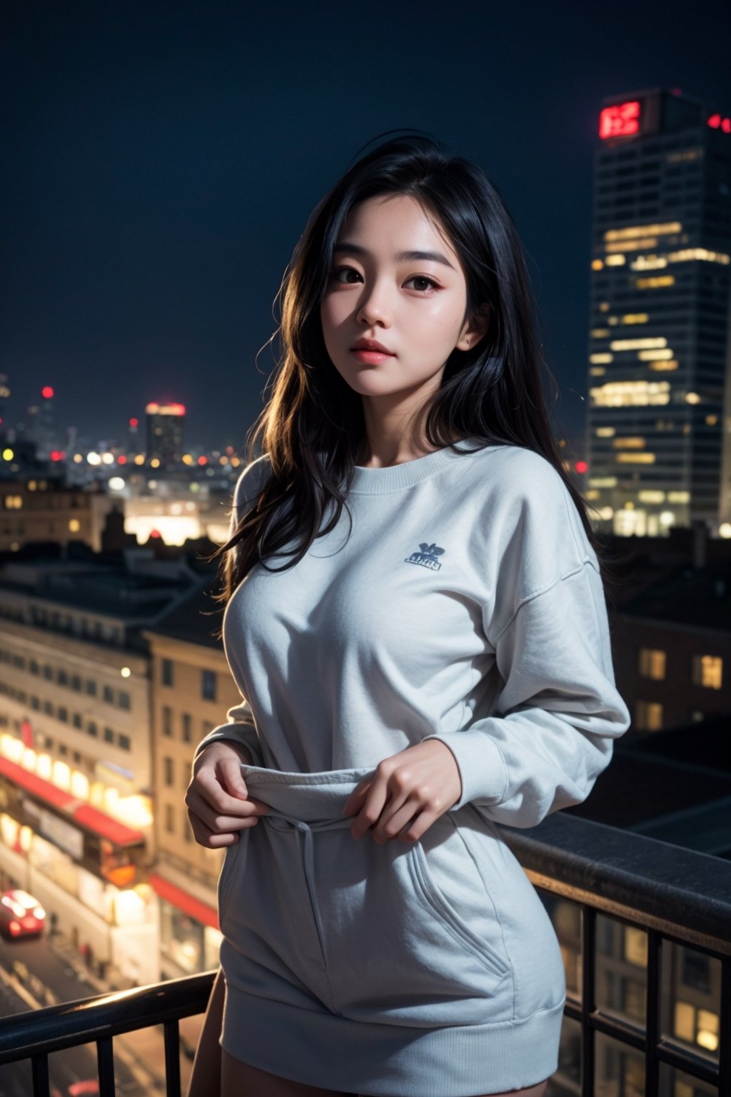 taeyeonlorashy, taeyeon,Me,a beautiful child,20 years old,on top of a tall building at night,city in the background,she wears a loose sweatshirt over her breasts,naked pussy,8k,sex,realistic pussy,big breasts,pretty girl,slim body,slender girl,correct anatomy,slim body,petite body,long straight black hair,slim waist,child's body,maximum realism,top quality,slope,detailed body,child's face,hidden hands