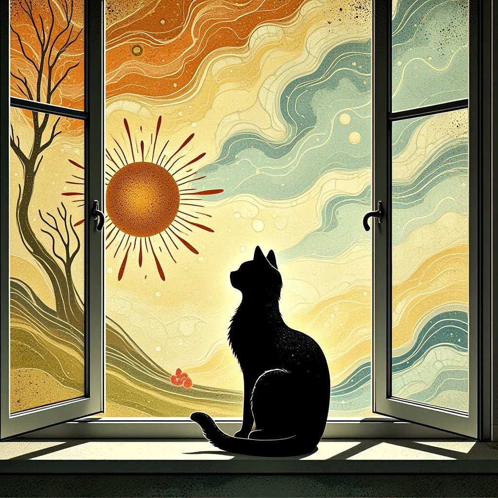 elegant cat sits on the windowsill washing himself and basking in the sun,Silhuflowart