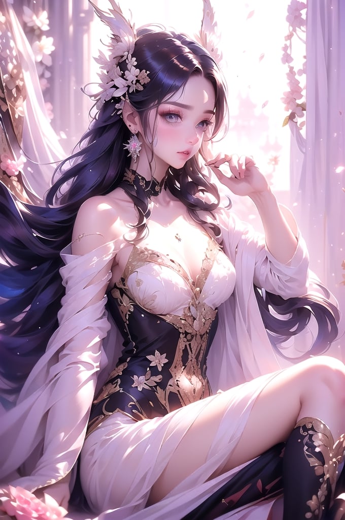(SOLO) (extreamly delicate and beautiful:1.2), 8K, (tmasterpiece, best:1.3), Gorgeous fantasy lady, (GORGEOUS PERFECT FACE) (HYPERDETAILED PERFECT SYMMETRICAL EYES: 1.5) (WHITE_MARBLE_BACKGROUND:1.2) (LONG_HAIR_FEMALE:1.5)   (hyperdetailed silk robe with silver embroidery:1.2), 