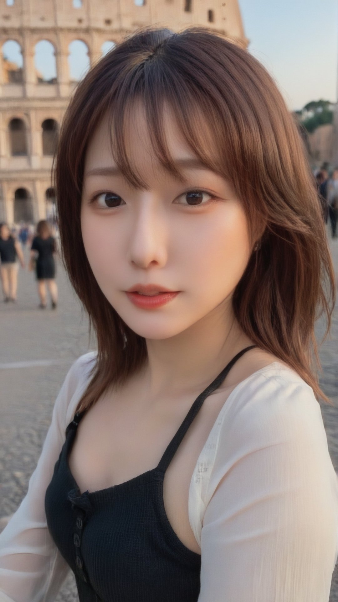 realistic photo of a Japanese woman,
イタリアのコロッセオでのセルフィー: "Mikas in front of the Colosseum in Rome, Italy, capturing a selfie with the historical landmark, her face lit up by the excitement of exploring ancient history."
mikas,, [:"Refined gaze, tinged with a dash of sensuality":0.3], best quality,masterpiece,realistic,RAW Photo,ethereal atmosphere,vibrant colors,soft glowing lights,serene and captivating,dynamic and graceful pose,harmonious composition,original,perfect lighting,cowboy shot,lens flare,mist,Artistic,memorable masterpieces,Powerful angles,intricate details,(photo realistic:1.1),portrait,fashion model,abstract,photorealistic,ultra-accurate,((noise clear)),strong light source,effects, mikas