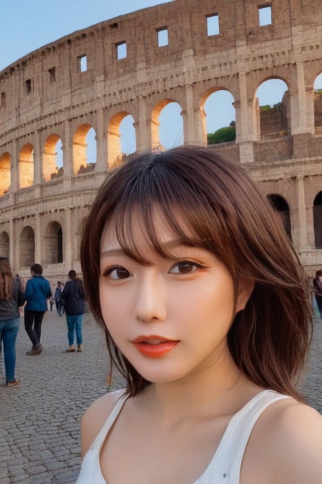 realistic photo of a Japanese woman,
イタリアのコロッセオでのセルフィー: "Mikas in front of the Colosseum in Rome, Italy, capturing a selfie with the historical landmark, her face lit up by the excitement of exploring ancient history."
mikas,, [:"Refined gaze, tinged with a dash of sensuality":0.3], best quality,masterpiece,realistic,RAW Photo,ethereal atmosphere,vibrant colors,soft glowing lights,serene and captivating,dynamic and graceful pose,harmonious composition,original,perfect lighting,cowboy shot,lens flare,mist,Artistic,memorable masterpieces,Powerful angles,intricate details,(photo realistic:1.1),portrait,fashion model,abstract,photorealistic,ultra-accurate,((noise clear)),strong light source,effects, mikas