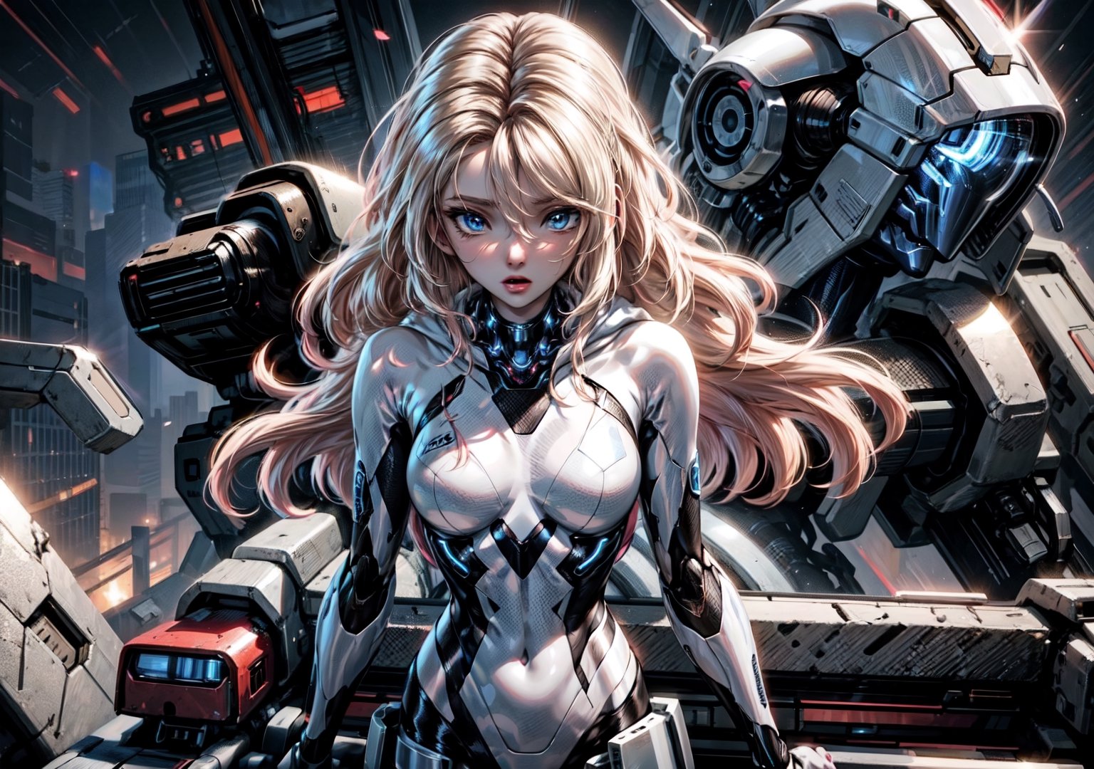 dream_girl, perfect body, sexy suit, basic_background city, masterpiece, ,mecha