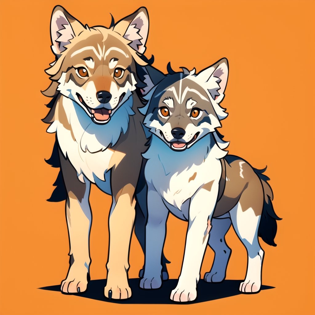 coloredic0n icon, a wolfdog, light_orange_background,cartoon,full_body