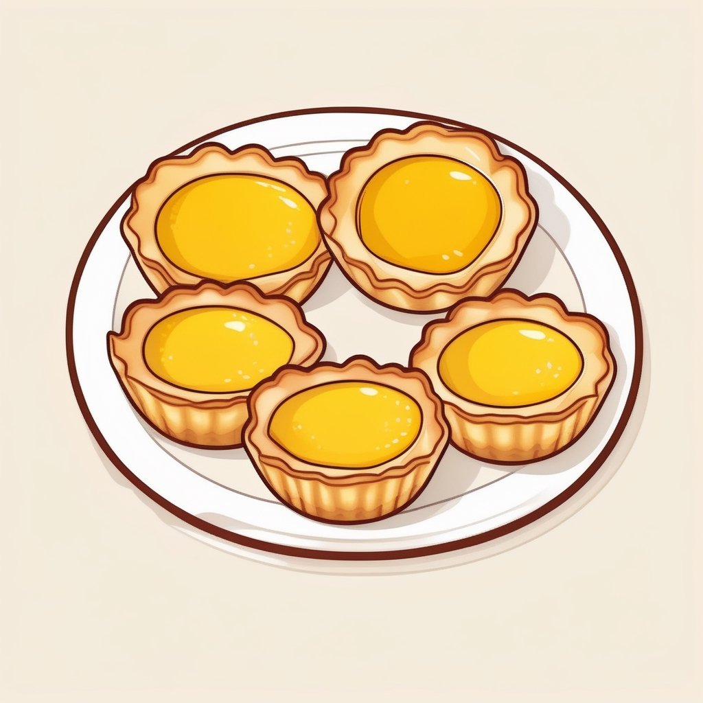 Portuguese egg tart, vector, illustration,White thick line border,cartoon style, vector style,
8k,white_background