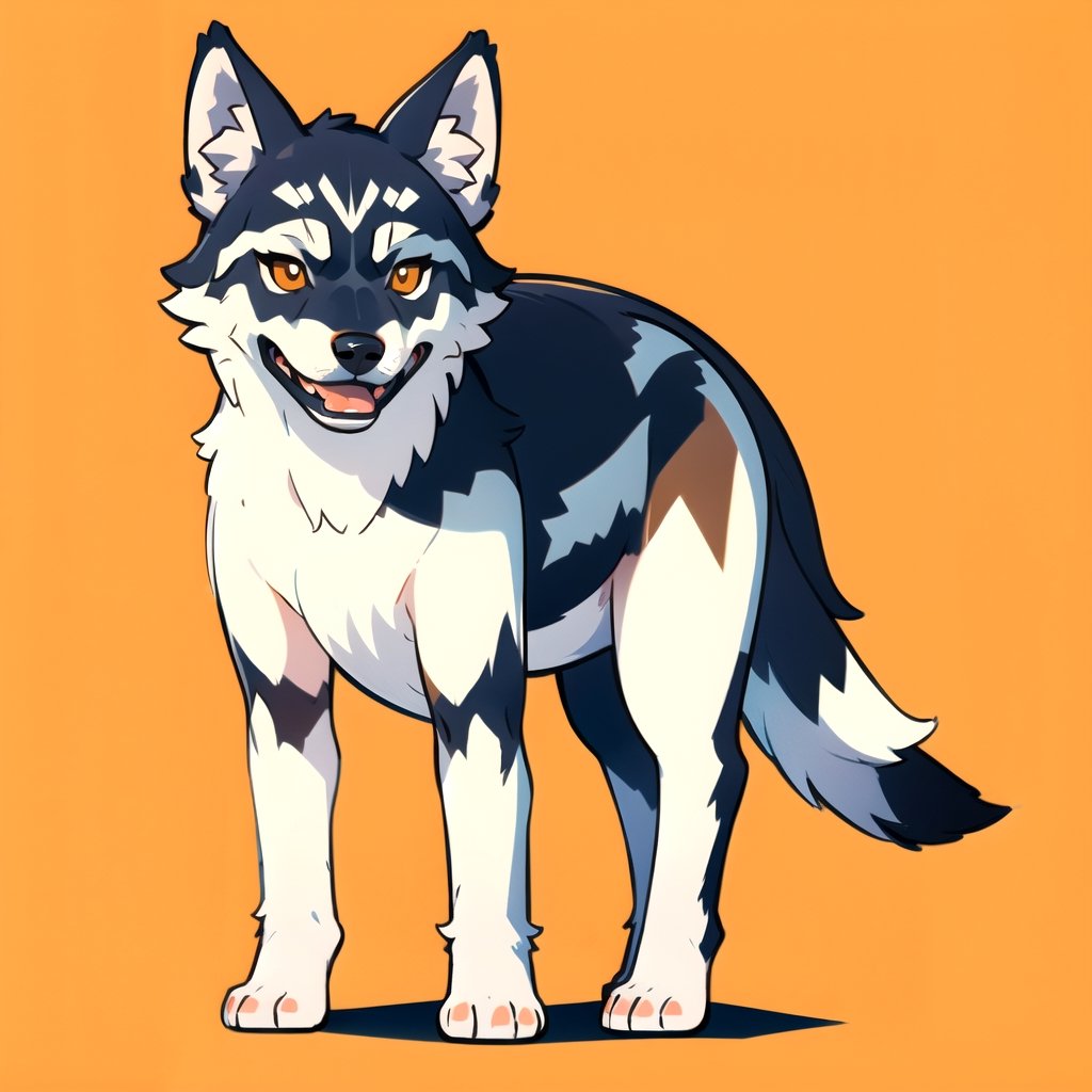 coloredic0n icon, a wolfdog, light_orange_background,cartoon,full_body