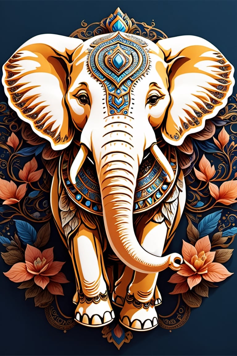 Create an image of a mascot that draws inspiration from a biomechanical elephant, featuring a fusion of organic and metallic components, emit mesmerizing fractal designs. Bright background, Elegant, sophisticated, intricate line work, ornate details, muted color scheme. Art and mathematics fusion, hyper detailed, trending at artstation, sharp focus, studio photography, intricate detail, highly detailed, centered, perfect symmetrical, plain design,tshirt design,8k,high_resolution,make_3d,DonML4zrP0pXL,sticker