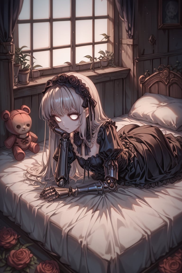 Score_9, Score_8_up, Score_7_up, volumetric_lighting, chiaroscuro_lighting, portrait, 1girl, gothic_lolita, doll_joints, expresionless, stylized_empty_eyes, dark_room_scenery, petite, laying_on_coach, petite