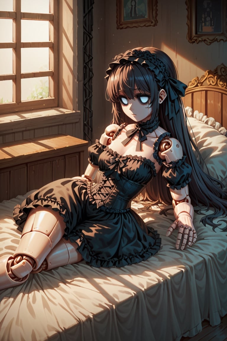 Score_9, Score_8_up, Score_7_up, volumetric_lighting, chiaroscuro_lighting, portrait, 1girl, gothic_lolita, doll_joints, expresionless, stylized_empty_eyes, dark_room_scenery, petite, laying_on_coach