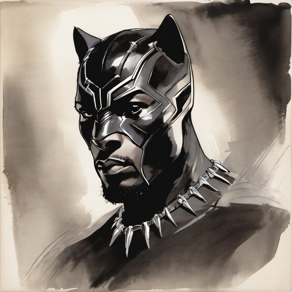 sketch, monochrome, marvel black panther,T'Challa, looking at the viewer ,