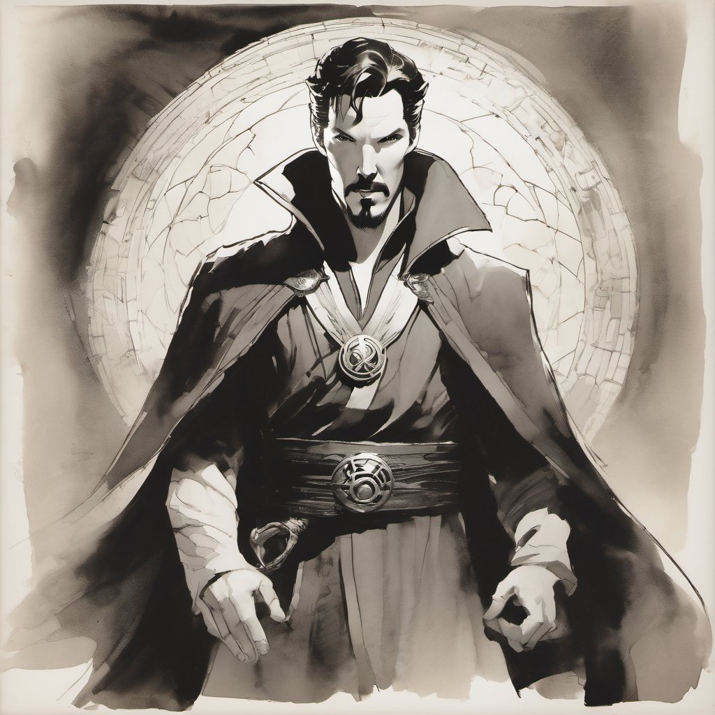 sketch, monochrome, Marvel Doctor Strange, looking at the viewer ,