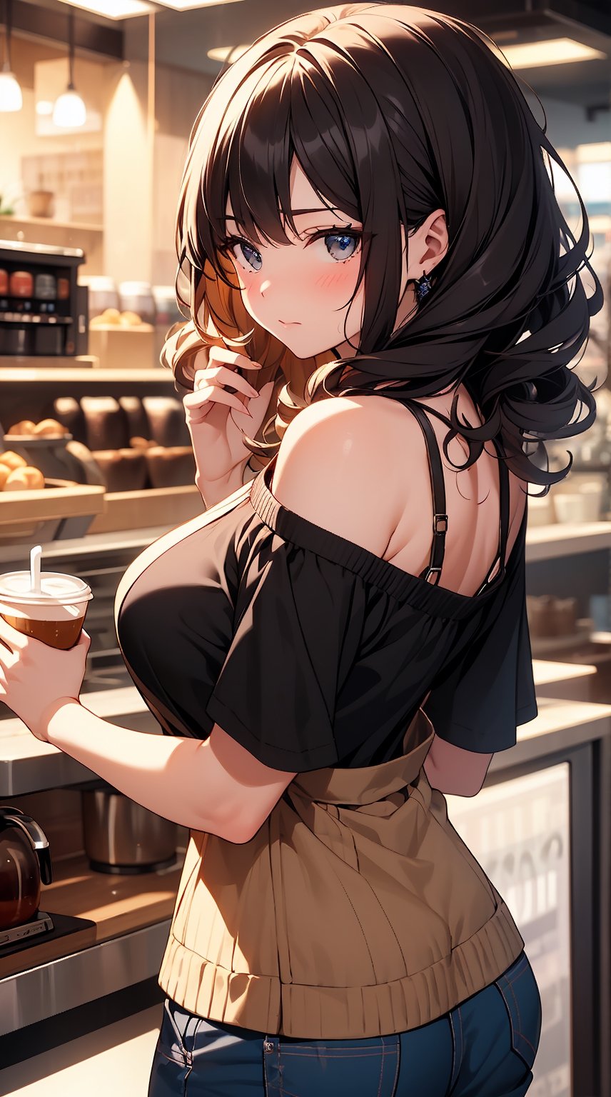 (masterpiece, best quality), Black Girl, Curly hair, Barista, 