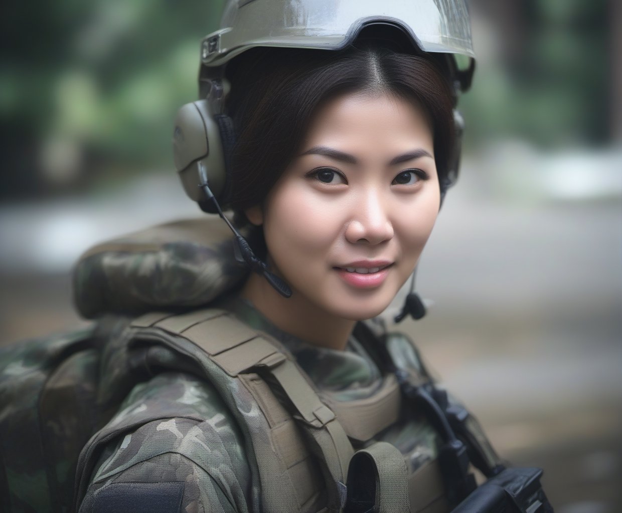 Shoot of Asian Javanese woman special force soldier in action, shoot with Canon 50 mm, F11, best quality, ultra high res, Highly detailed, face detailed, all detailed, detailed finger,
((deep backgound is attack)) (rusian camouflage)
(smirk:1.1), short hair, light armor, beautiful detailed eyes,serious expression,face highlight, detailed face,
Broad lighting,Aperture-priority,Bokeh,
(holding weapon, aiming at viewer, assault rifle,left view), m4_carbine, carbine, open fire, firing,((tactical magazine:1.2)), tactical barrel, Lancer Tactical 2x optic scope,((tactical silencer:1.2)),(tactical shoulder stock),(tactical gun stock),:1.2,
looking at viewer,cinematic lighting, depth of field, lens flare, photon mapping, radiosity, physically-based rendering, pale skin,
she has some dust dirt on skin and clothes, parts,Hand guard, Shoulder brace,Elbow guard, Wristlet,Leggings,tactics trousers,tactics watch,photo realistic,aw0k euphoric style,Movie Still,photo r3al