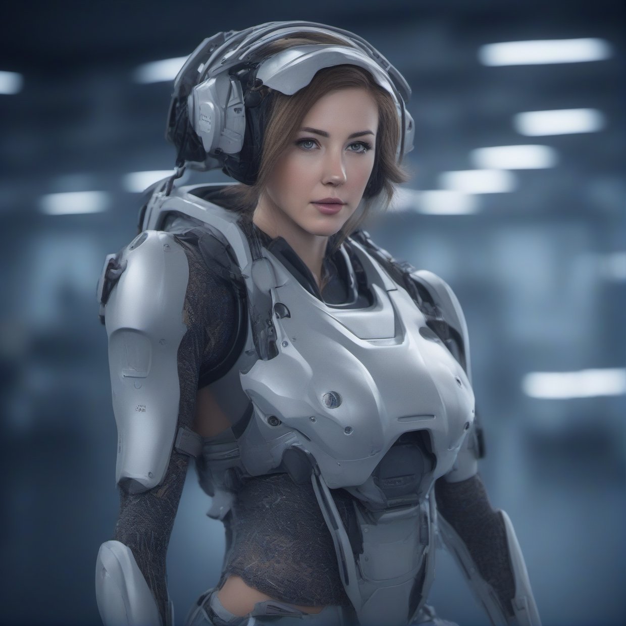 sci-fi,8k, best quality, ultra high res, Highly detailed,
special force rogue leigon warrior girl, 165cm height, 50KG weight,
((deep backgound is attack helicopter, helicopter gunship, aircraft YF-23, aircraft F-15, airport maintenance personnel, aircraft hangar, airport, airplane, fighter, pilots)):1.5,
((she is staying with military robotics, metal artillery shell, bullets, flash bomb, shock bomb, artillery, Ammunition Depot)):1.5,
(smirk:1.1), short hair, gray camouflageite hood, gray camouflageite cloak, light armor,
big hazel eyes, beautiful detailed eyes,serious expression,face highlight, detailed face,
Broad lighting,Aperture-priority,Bokeh,,
(holding weapon, aiming at viewer, assault rifle,left view), m4_carbine, carbine, open fire, firing,((tactical magazine:1.2)), tactical barrel, Lancer Tactical 2x optic scope,((tactical silencer:1.2)),(tactical shoulder stock),(tactical gun stock),
((military car, HUMVEE, military robotic and metal parts)):1.2,
looking at viewer,cinematic lighting, depth of field, lens flare, photon mapping, radiosity, physically-based rendering, pale skin,
she has some dust dirt on skin and clothes, cyborg, robotic parts,Hand guard, Shoulder brace,Elbow guard, Wristlet,Leggings,tactics trousers,tactics watch