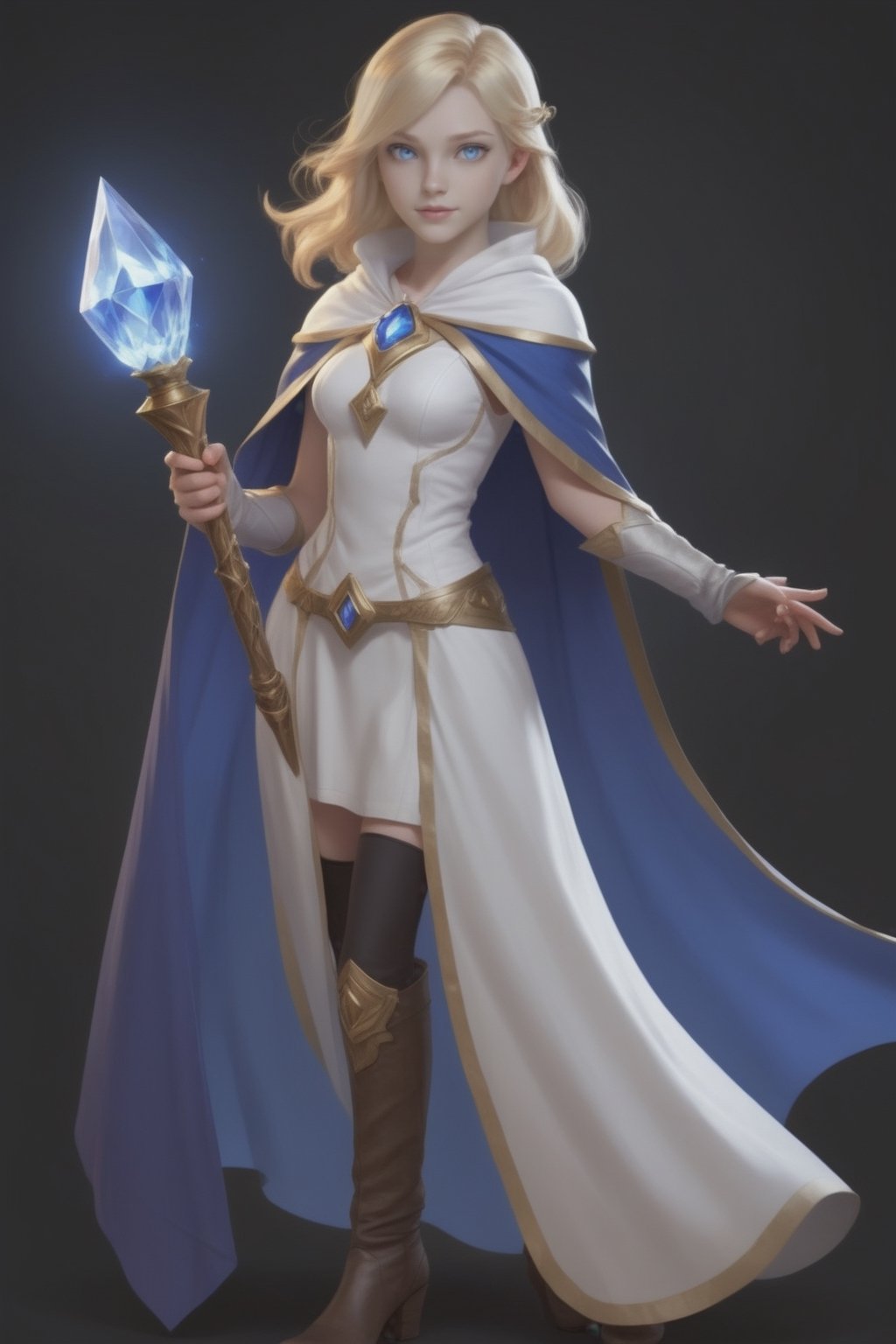 Lux is a young magician with blonde hair and blue eyes. She wears a long white dress with a blue cape. She also carries a crystal scepter and a pair of leather boots. Lux is a League of Legends champion who is known for her crowd control and magic damage abilities.