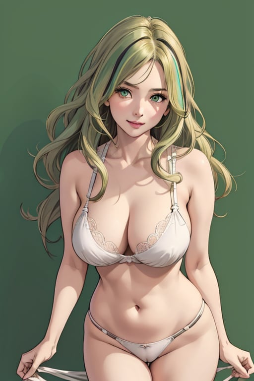 looking at viewer,large breasts,streaked hair,photo,realistic,masterpiece,best quality,super detail,1girl,midium length hair,green eyes,soft coler background,wavy hair,minimal bra,perpect curvy body,4k,sex scene,rape,sex scene with 2 man,fuck from behind