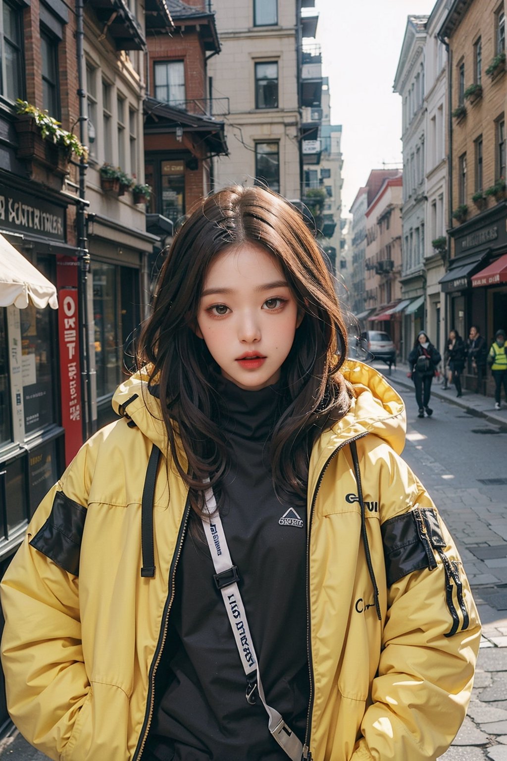 1girl,AgoonGirl ,Detailedface,outfit,Detailedeyes, urban techwear,jwy1