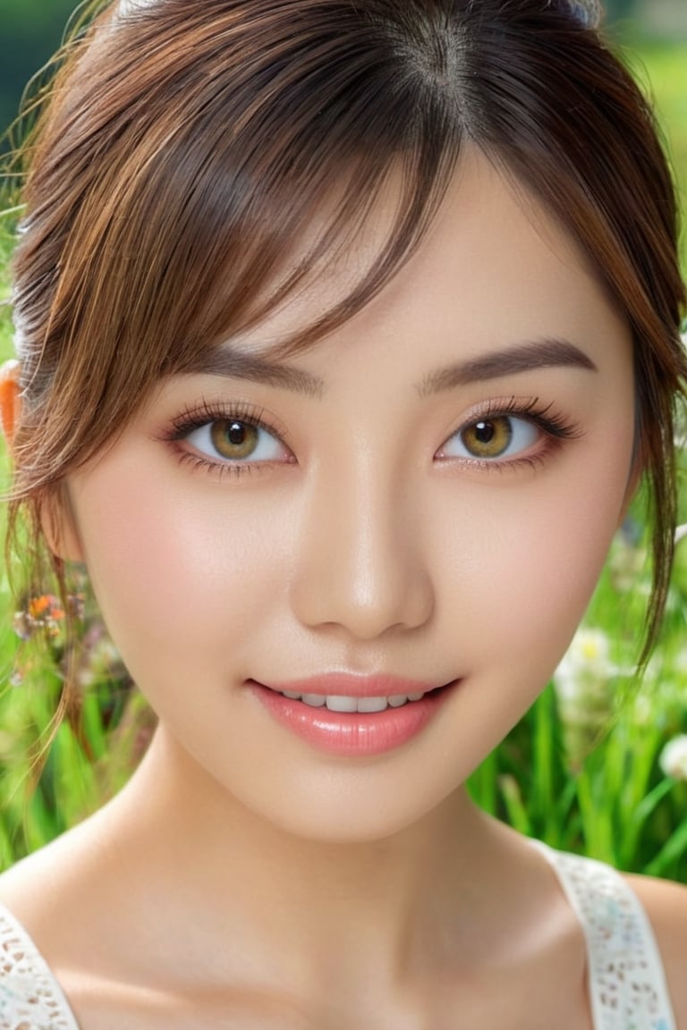 (best quality,4k,8k,highres,masterpiece:1.2),ultra-detailed,(realistic,photorealistic,photo-realistic:1.37),beautiful detailed eyes,beautiful detailed lips,extremely detailed eyes and face,longeyelashes,cute japanese girl smile,outdoor,illustration,pastel colors,soft lighting,happy expression,green garden,flowers,grass, sunshine


,Extremely Realistic,Eimi