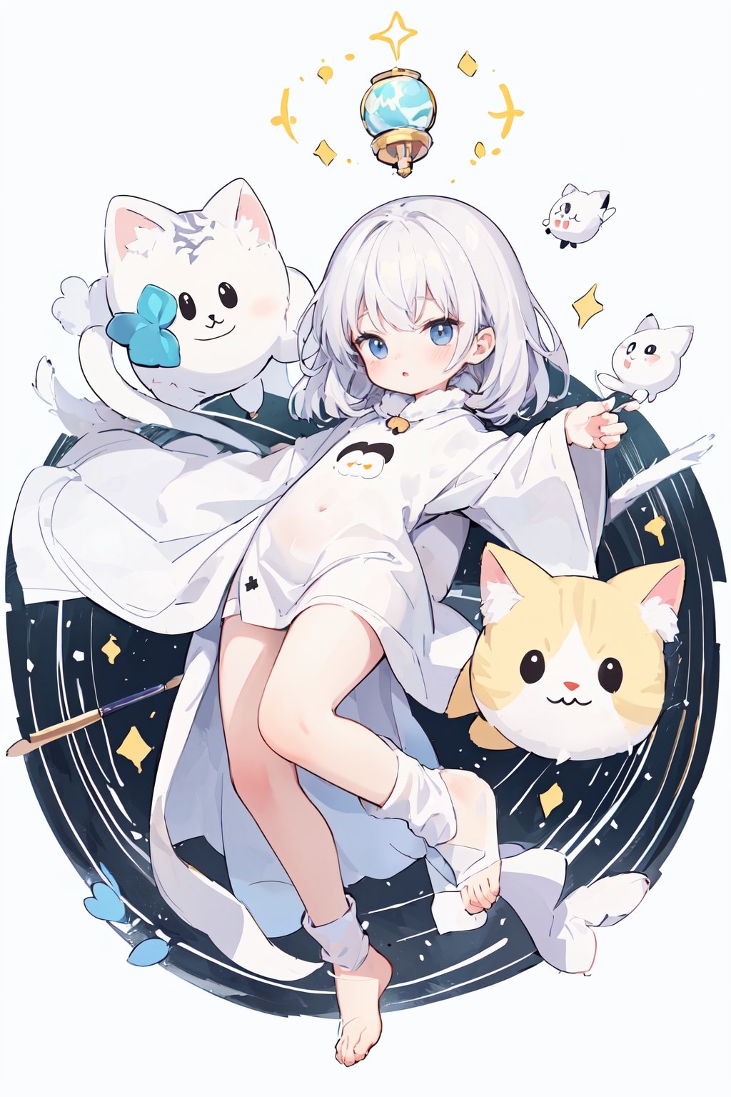 cute, kawaii, (fuwafuwa drawing:1.6), out of regulation,
BREAK
little cat, white robe, star stick, magic circle floating in the sky, dancing in the mood