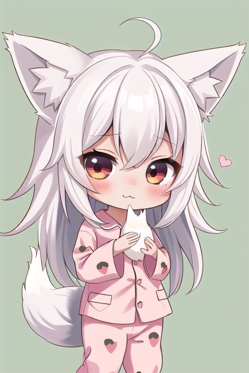 1GIRL,kawaii,pijama,chibi,FOX GIRL,fox ears white,White Hair