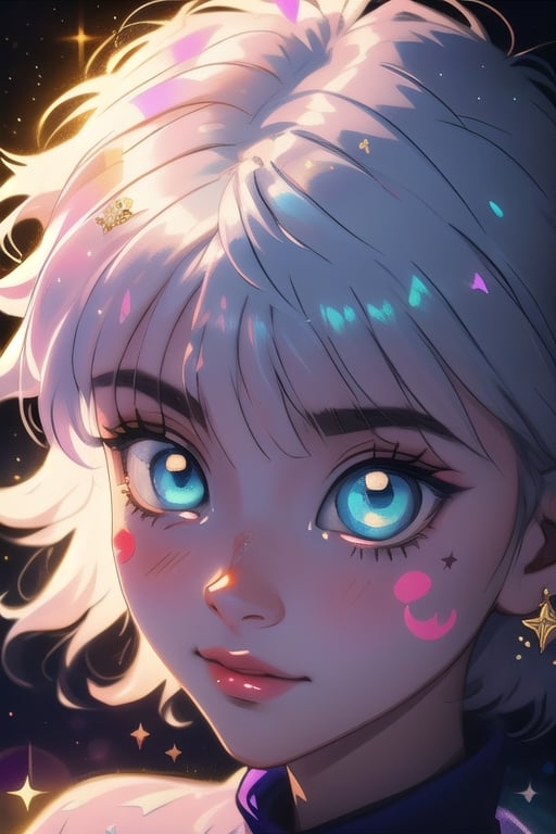 (masterpiece), best quality, expressive eyes, perfect face, glowing eyes, hair ornament, bangs, Volumetric Lighting, glitter, blush stickers, glitter, High detailed, SAM YANG, killua_zoldyck