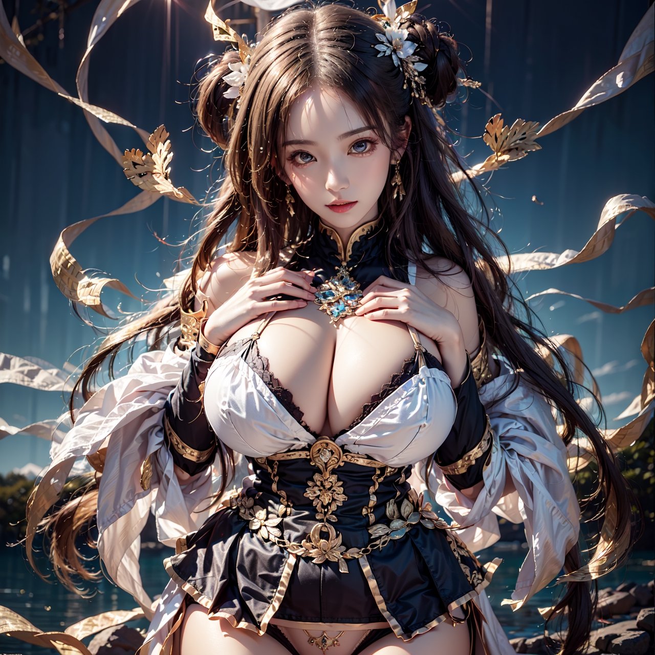 1 girl, anime, full body, modelsheet, big boobies, big breast, huge breasts(CharacterSheet:1)(masterpiece, top quality, best quality, official art, beautiful and aesthetic:1.2), extreme detailed,(fractal art:1.3),highest detailed, miniskirt,  bare shoulders, (best quality, masterpiece:1.2), 8K, HDR, photorealistic, 1girl, white school_uniform, (transparent blouse:1.3), black lace bra inside, navy blue skirt, raises skirt, semi-transaparent panty, shy look, asian girl, breasts, charming smile,solo,breasts,blurry light background,Sexy Big Breast, Wsitting,girl