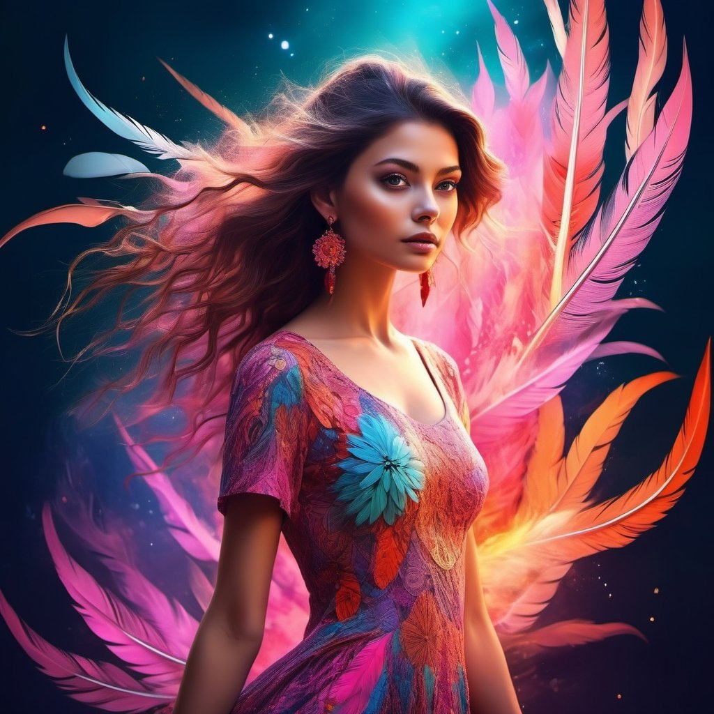 Smooth and dynamic girl, wearing a loose and flowing pink dress, mysterious expression, curly black-pink hair, [Aishwarya Rai], bold and colorful abstract art in a modern and abstract environment, blurred background, bright lights, official art, Unity 8k wallpaper, (zentangle, mandala, tangled, tangled), complex clothes, stroke (whole body, from all directions, masterpiece, top quality, best quality, official art, Beauty and aesthetics: 1.2), very detailed, (fractal art: 1.1), (color: 1.1) (flowers: 1.3), highest detail, (zentangle: 1.2), (dynamic pose), (abstract background: 1.3), (shiny skin), (multiple colors: 1.4), (feathers: 1.5), dynamic angle, most beautiful chaotic forms, elegant, fauvist design, bright colors, romanticism, dark style beautiful princess of the underworld spooky bad smile complex tattoos Anime 3D Art Style 3D Dark Night Deep Black Sky Horror ((Cold Complex Skull Accessories )) (Guvez style artwork) ((Black Chinese-style underground palace with huge complex structure in background)) Leica lens Depth of field (Masterpiece, top quality, best quality, official art, Beauty and Aesthetics: 1.2), (1girl: 1.3), (Fractal Art: 1.3) (Masterpiece, Top Quality, Best Quality, Official Art, Beauty and Aesthetics: 1.2), (1girl), Extreme Detail, Colorful, Highest Detail, Official Art, Unified 8k Wallpaper, Ultra Detailed, Beautiful and Aesthetic, Beautiful, Masterpiece, Best Quality, (Zentangle, Mandala, Tangled, Entangle), Holy Light, Gold Leaf, Gold Foil Art, Glitter Drawing, PerfectNwsjMajic M Desfi masterpiece, the best quality, hair becomes fire, hair is on fire, fantasy, (Ray: 1.05), Orange Light Particles, Landscape, Fire, Beautiful and Detailed Explosion, Beautiful Detailed Glow, Flame Burning Around, Flame Burning Around, Fire Feather, Burning, Ash, (Red Sun: 1.05), (Flame Around Character: 1.1), Solo, Crazy Smile, (Detail: 1.05), High Resolution Illustration, Radiant Skin, Colorful, (Ultra Fine: 1.1), (Illustration: 1.05), (Detail Light: 1.05), (Extremely Delicate Beautiful: 1.1), Beautiful Detail Girl, Depth of Field, White_long_hair, orange_eyes, eyelashes, dark eyelashes, eyeliner, soft glowing eyes, (masterpiece, top quality, best quality, official art, beauty and aesthetics: 1.2), (1girl: 1.3), very detailed, (fractal art: 1.1), (color: 1.1) (flowers: 1.3), most detailed, (zentangle: 1.2), (dynamic pose), (abstract background:1.3), (shiny skin), (many colors:1.4), ,(earrings), (feathers:1.5), (flamethrower:1.3), red background, phoenix skirt, (masterpiece, top quality, best quality, official art, Beauty and Aesthetics: 1.2), (1girl: 1.3), (fractal art: 1.3), Masterpiece, (Best quality: 1.2), (Ultra Fine: 1.2), ,more detail XL