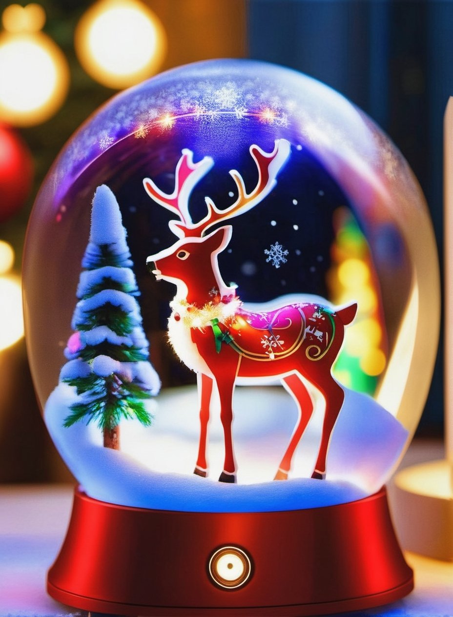 Intricate detailed, Cinematic composition, 8K, sharp focus, distinct_image, delicate and aesthetic, UHD, RAW, REAL WORLD, REALISTIC, Cinematic light, Ray_tracing, concept art, high quality,  (cell shading:1.2), snowglobe, snow globe, rudolph, glowing particles, snow flakes, photos implemented background,Snowglobe,more detail XL, warm lighting, santa, girl, gifts, cathedrals, LED Lights, "Merry Christmas" letters, Glowing Hearts, 