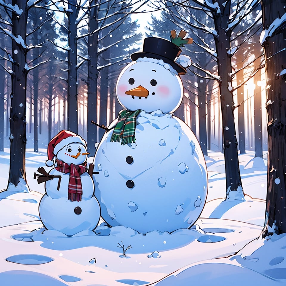 christmas tree outdoor snow play tree and snowman