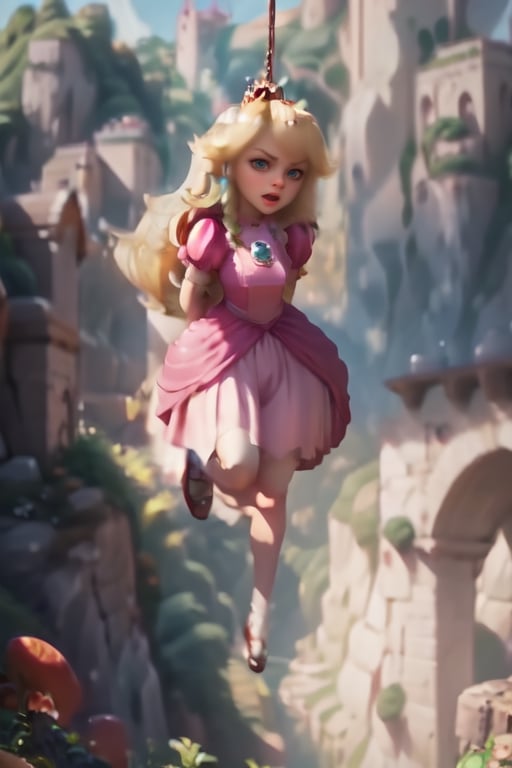 nsfw:1.2, Peach_SMP, , memewaifu, to, 1girl, solo, dress, heels, mushroom kingdom, castle, smile, masterpiece, highres, detailed foreground, mushroom field, arms behind back, bound, front view, rope, full body, hanging,  (feet off the ground:1.3), 1girl,,princess_peach,Peach_SMP,hanging,arms behind back,  suspension, suspension,<lora:659111690174031528:1.0>,<lora:659111690174031528:1.0>