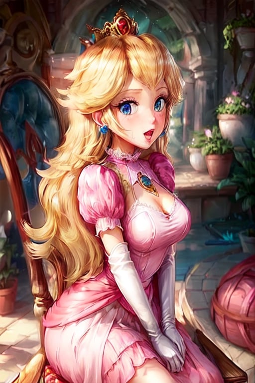 1girl,low(masterpiece:1.3), (high quality:1.3), (high detailed:1.3), 4k,photorealistic, ultradetailed body, 1 beautifull young princess peach Sitting on a great throne, long blonde hair, braids, (large neckline:1.4), dress and (short pink skirt:1.5) whit white panties, ((large breasts and big ass)), cowboy shot,white skin,nude,naked,barefoot,open mouth,pissing,,museum,drooling,statue,AIDA_LoRA_liliyay