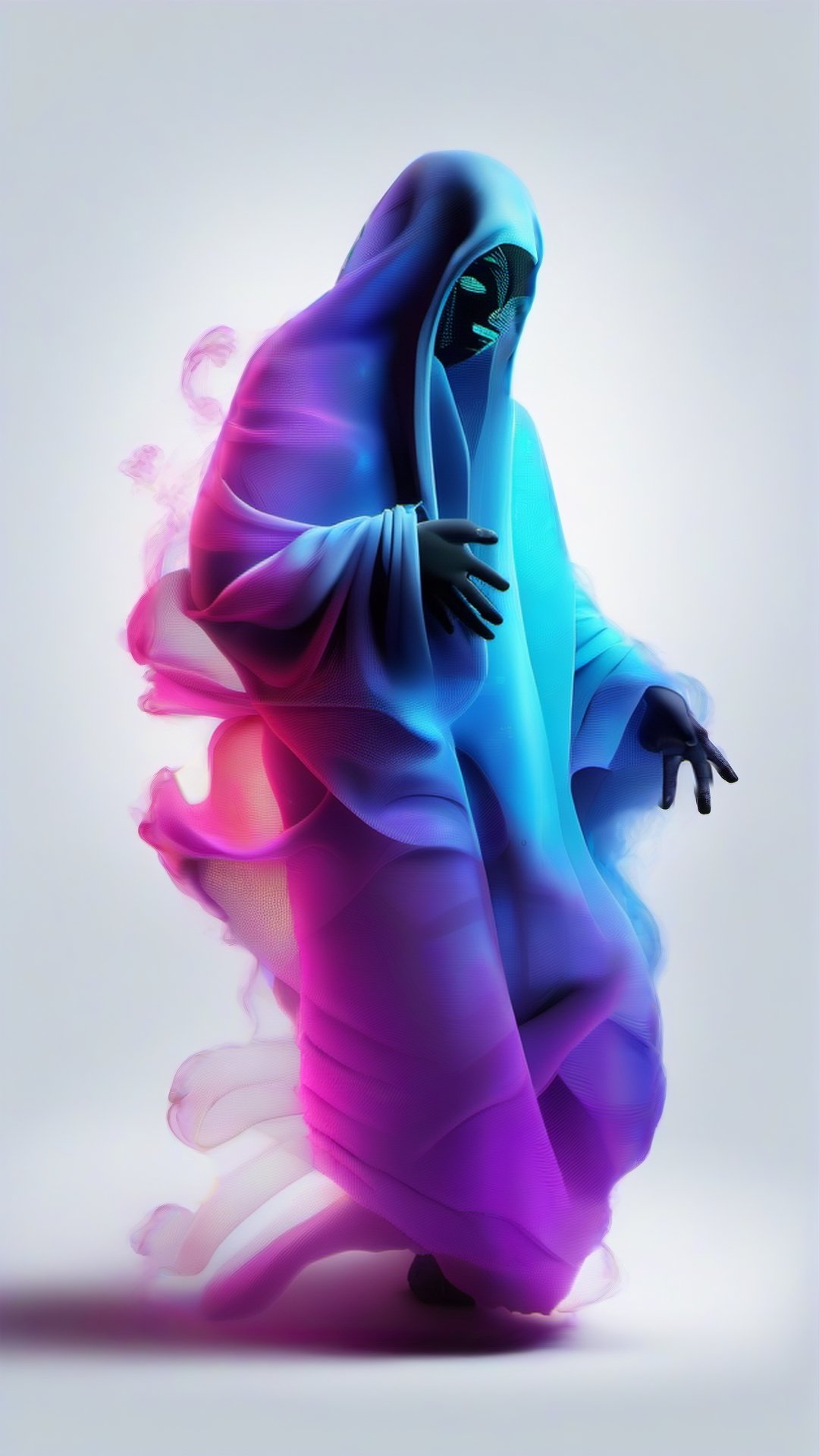 Vibrant ghost made with smoke - black background, vibrant, colorful 