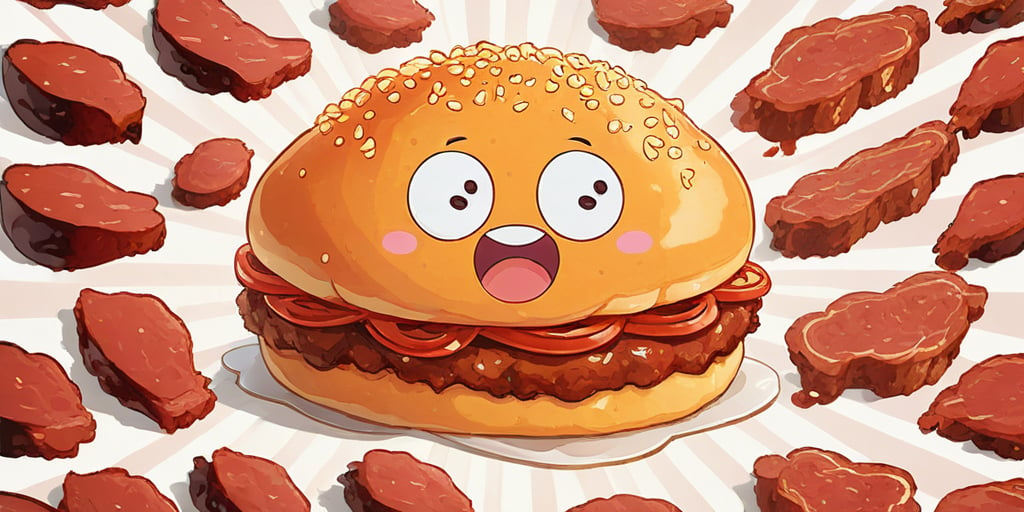 ((cartoon style)), fried Meat Background, anime, cute, simple_background