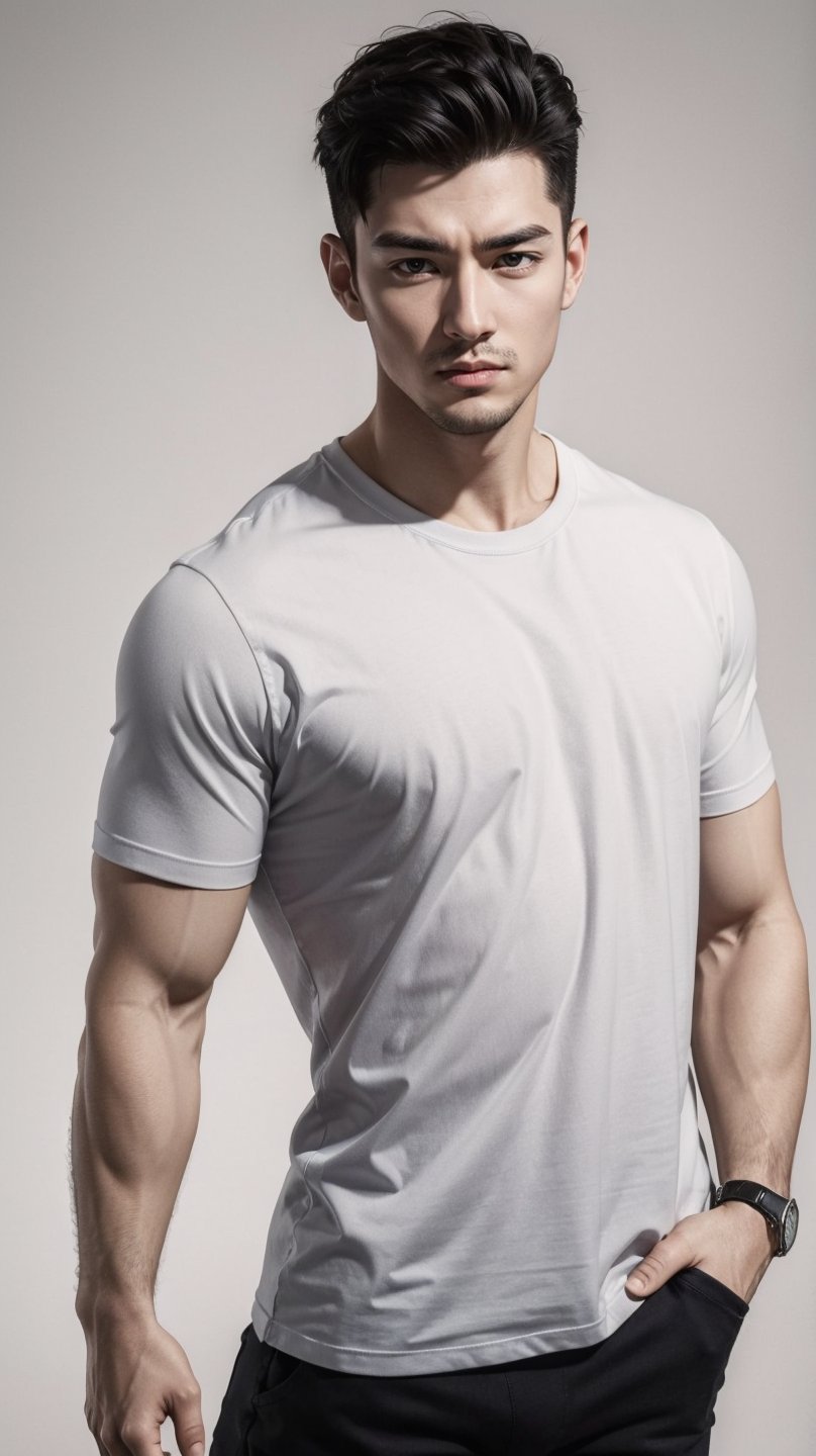 Handsome 30 yr man, tshirt, black pant, posing , portrait 