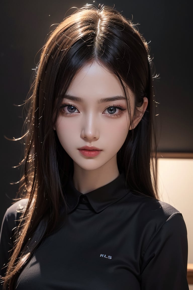 ultra high res,masterpiece,best quality, very detailde face,detailed eyes,extremely intricate,perfect glossy shiny skins,perfect lighting,detailed lighting,dramatic shadows,ray tracing, 1girl,upper body,black shirt,looking at viewer,,cute girl