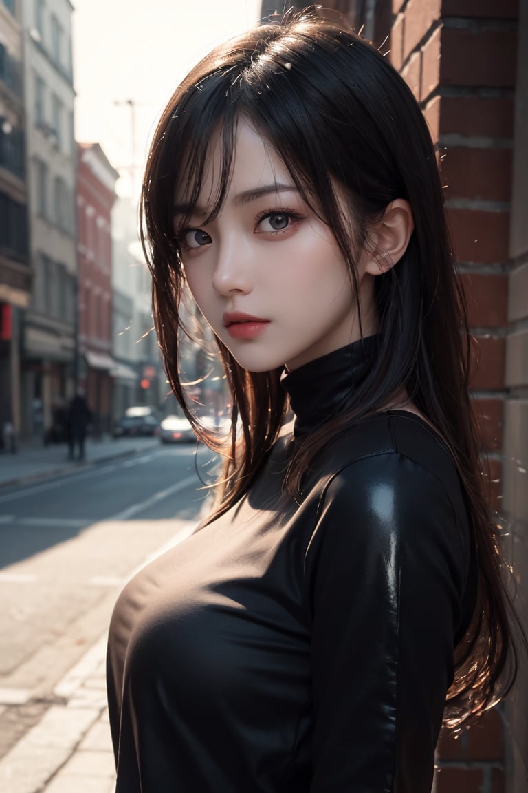 ultra high res,masterpiece,best quality, very detailde face,detailed eyes,extremely intricate,perfect glossy shiny skins,perfect lighting,detailed lighting,dramatic shadows,ray tracing, 1girl,upper body,black shirt,looking at viewer,,cute girl