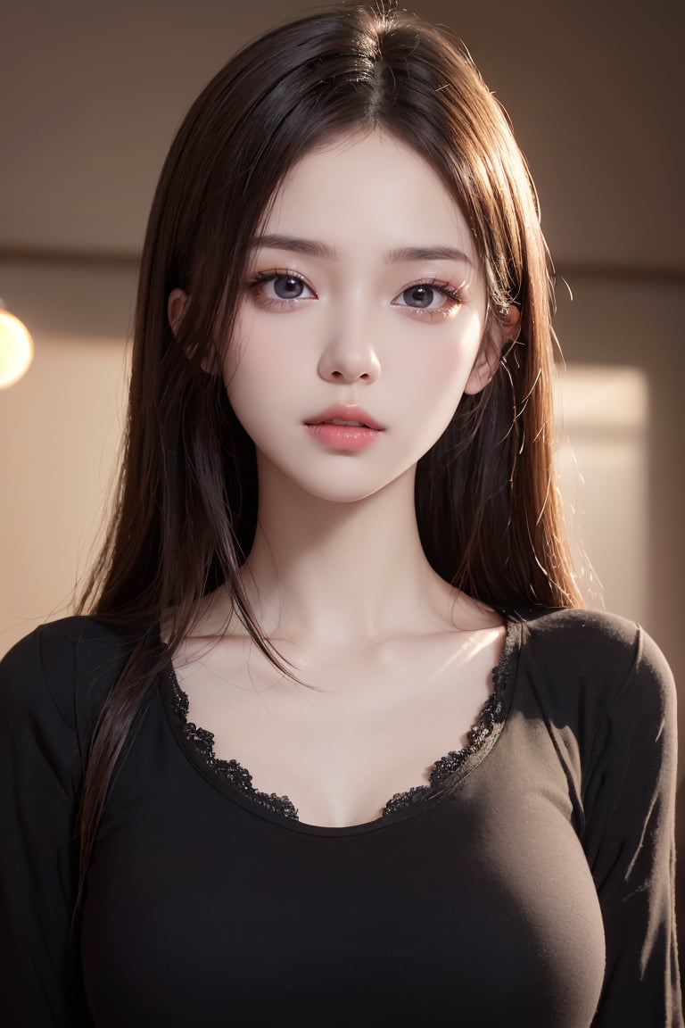 ultra high res,masterpiece,best quality, very detailde face,detailed eyes,extremely intricate,perfect glossy shiny skins,perfect lighting,detailed lighting,dramatic shadows,ray tracing, 1girl,upper body,black shirt,looking at viewer,,cute girl