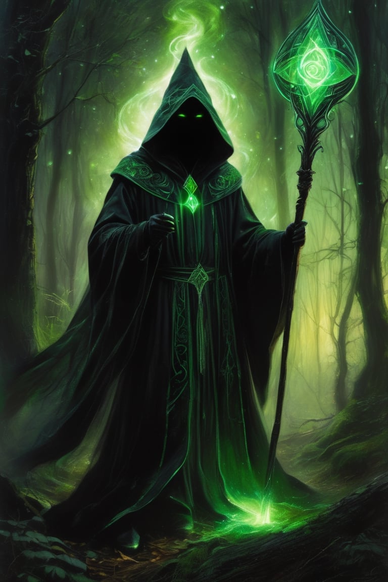 Charcoal drawing, crayons, black pencil drawing, pencil drawing, black and white drawing, graphite drawing,
masterpiece, crayons, pencils. A mystical figure, perhaps a wizard or sorcerer, dressed in dark robes, with glowing green eyes. This mysterious creature holds a staff decorated with glowing green symbols and emits a glowing green aura. The backdrop is a thick, dark forest with hints of green foliage, and the entire scene is illuminated by the ethereal glow of the character and the magical symbols on the staff.
mj, RTX, 4k, HDR, Anna Razumovskaya, Casey Baugh, Antonio Mora, Aminola Rezai, Giovanni Boldini, art, realistic art.