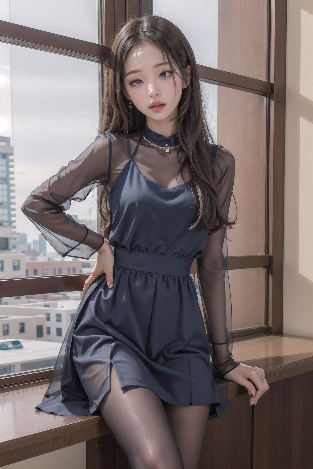 1girl,blue dress, pouting,jwy1,((see-through)),sleepy eyes