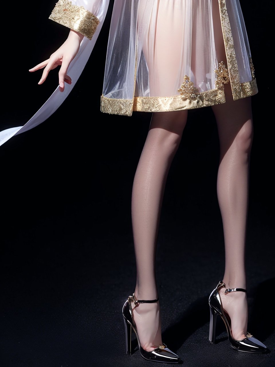 (best quality, masterpiece:1.2),ultra detailed,(photo realistic:1.4),solo,sexy lady,night beach,long_hair,blond_hair, hanbok, (((transparent heels))), (((Full_body_shot))), (((pantyhose))),