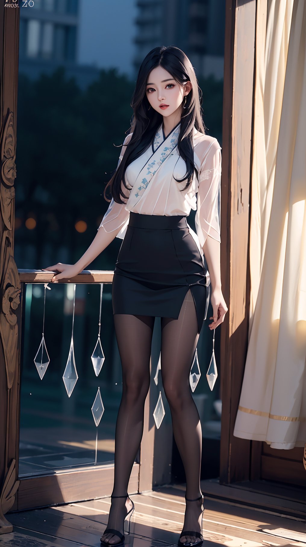 (best quality, masterpiece:1.2),ultra detailed,(photo realistic:1.4),solo,sexy lady,night beach,long_hair,black_hair, legs_spread,hanbok, (((transparent heels))), (((Full_body_shot))), (((pantyhose))),black pantyhose