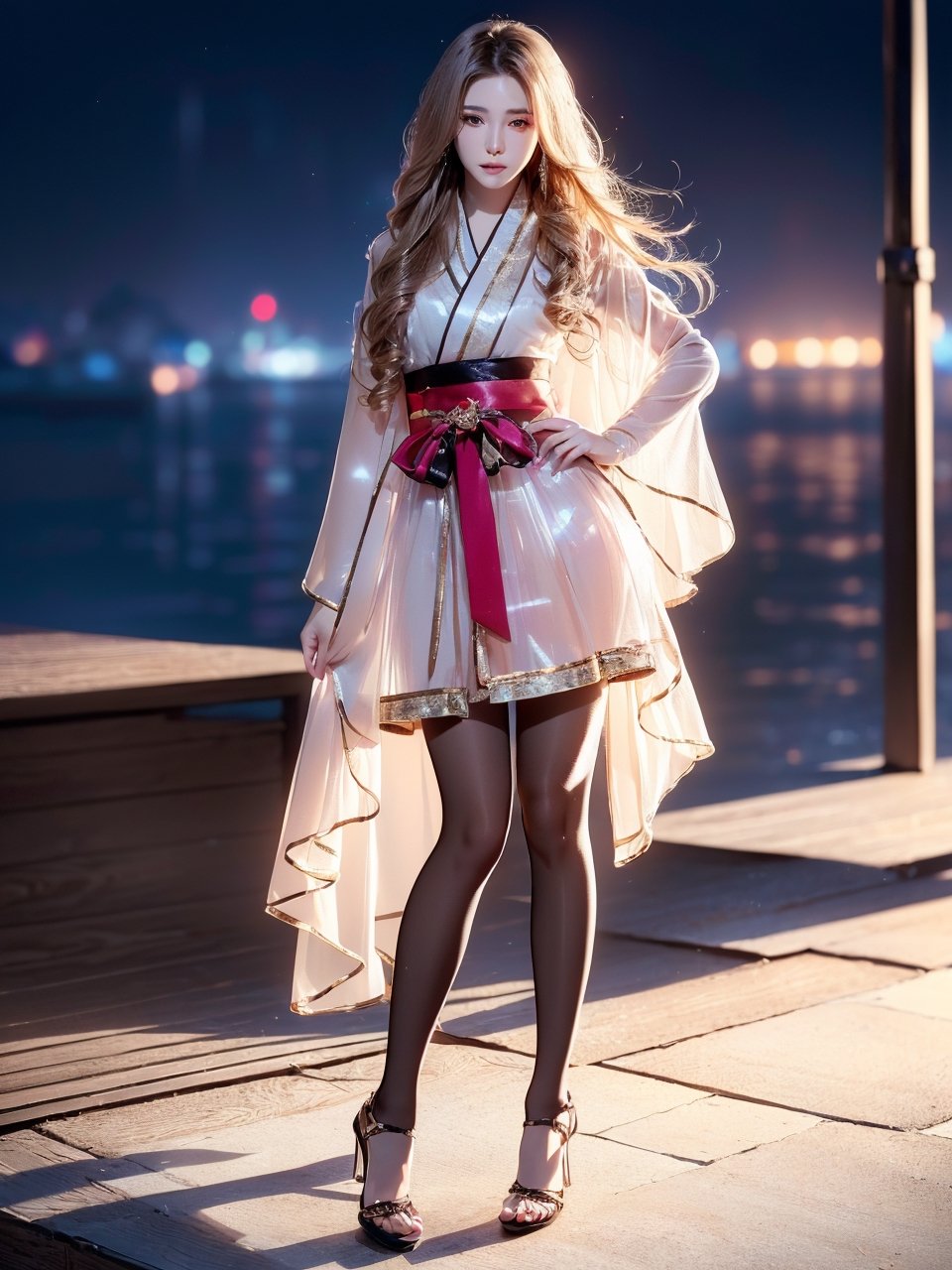 (best quality, masterpiece:1.2),ultra detailed,(photo realistic:1.4),solo,sexy lady,night beach,long_hair,blond_hair, hanbok, (((transparent heels))), (((Full_body_shot))), (((pantyhose))), (((Full_body_shot))), (((Full_body_shot))), 