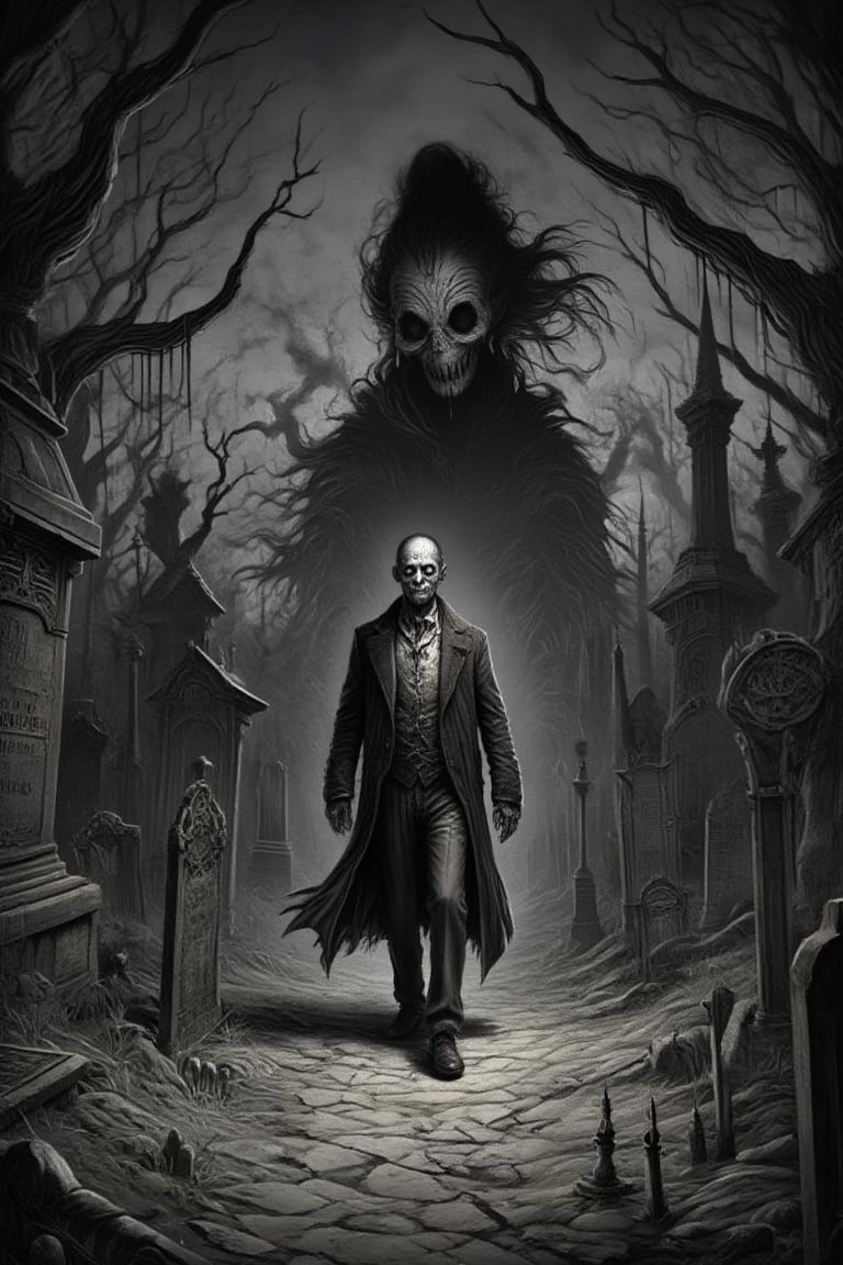 A man walks through the deserted cemetery of a town. A shadow approaches him and whispers in his ear. An expression of horror appears on the man's face. Margaret's spirit is with him.,DonM7w1573dW0nd3rl4ndFX