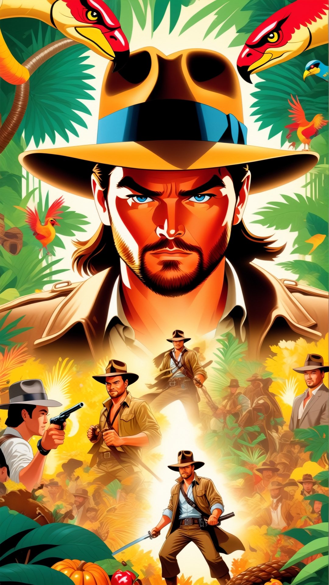 highly detailed digital artwork. ultra intricate, art by Tomokazu Matsuyama, Leonardo DiCaprio dressed as Indiana Jones, thanksgiving theme,detailmaster2