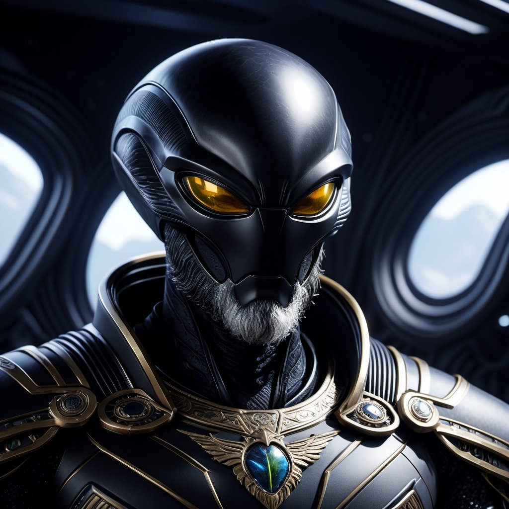 An alien galactic king aboard his mothership, digital art, rough appearance, deep eyes, intricate body, beautiful detail and color, detailed body, sophisticated suit design, gothic clothing, front view. High quality, cinematic, photo_realistic, hyperealistic, (((highly_detailed, extremely_detailed, ultra_detailed, hyper_detailed, beautiful, aesthetic, HD, UHD, head, hairs, face, ears, beard, eyebrows, eyes, pupils, irides, noise, mouth, lips, teeth, hands, objects, flora, fauna), masterpiece, best rendering, top quality), (best shadow, best light, best textures, best pixels), (clear background), (((enhance details of pixels, textures))), Movie Still, Film Still, ((perspective)), ((fullbody)), Sigma 30mm, HDR10+, (extremely clear CG unity 8k,) 8k, Unreal Engine 5, Ray Tracing dlss 3.5.