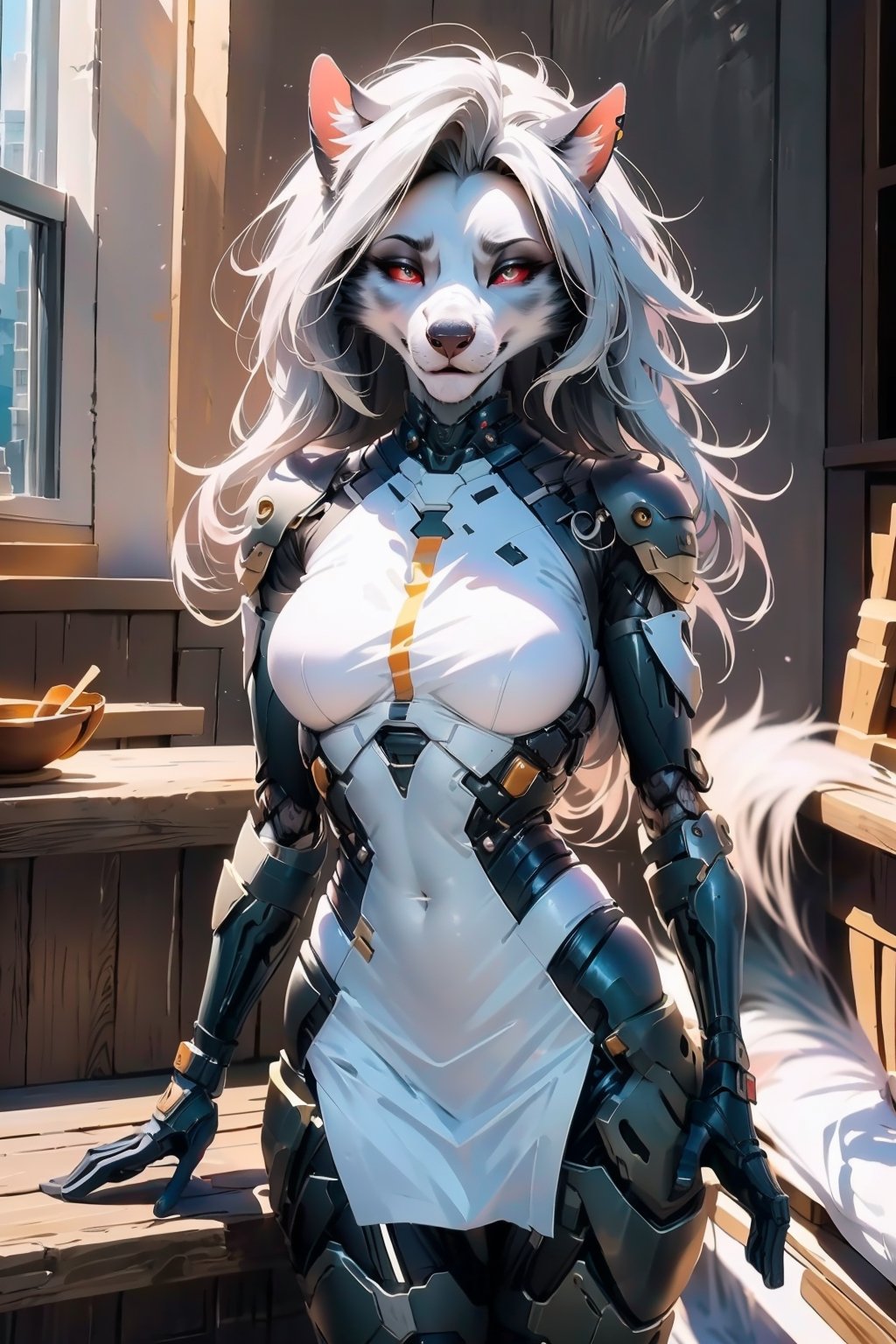 Uploaded on e621, by Pixelsketcher, by Bayard Wu, by Thomas Benjamin Kennington, by Einshelm, solo anthro, ((face portrait)), (( wearing  cybersuit)), (detailed Bonifasko lighting), (detailed fur), (detailed skin), ((wearing cybersuit)), (( long white hair)), ((facing viewer )), (cinematic lighting), ((detailed country side background)), ((face view)), (((portrait view))), (half shadow), [backlighting], [crepuscular ray], [detailed ambient light], [grey natural lighting], [ambient light], (higher wildlife feral detail), [sharp focus], (questionable content), (shaded), ((masterpiece), long white hair, regular featureless breasts, breasts, furry grey and white hellhound, grey hellhound face, Furry Fantasy Art, Anthro Art, Commission for High Res, Furry Art, furry Art, Sakimichan beautiful, masterpiece, regular featureless breasts, best quality, detailed image, bright colors, detailed face, perfect lighting, perfect shadows, perfect eyes, girl focus, hellhound eyes, flawless face, regular featureless breasts, gorgeous, shiny face, face focus, grey hellhound ears, grey hellhound girl, fluffy, fluffy woman, face fur, animal nose, muzzle, one-tone fur, gaze at the viewer, half-closed eyes, 1girl, solo, full face only, (masterpiece), (best quality), (illustration), (cinematic lighting), long white hair, detailed fur, balanced coloring, global illumination, ray tracing, good lighting, grey hellhound, furry, anthro, attractive face, sexy face, looking at viewer, seductive look, full body picture, perfect legs, loona, detailed cybersuit, Marlok artstyle,Marlok artstyle , beautiful girl ,ah1,defTifa,Mecha body