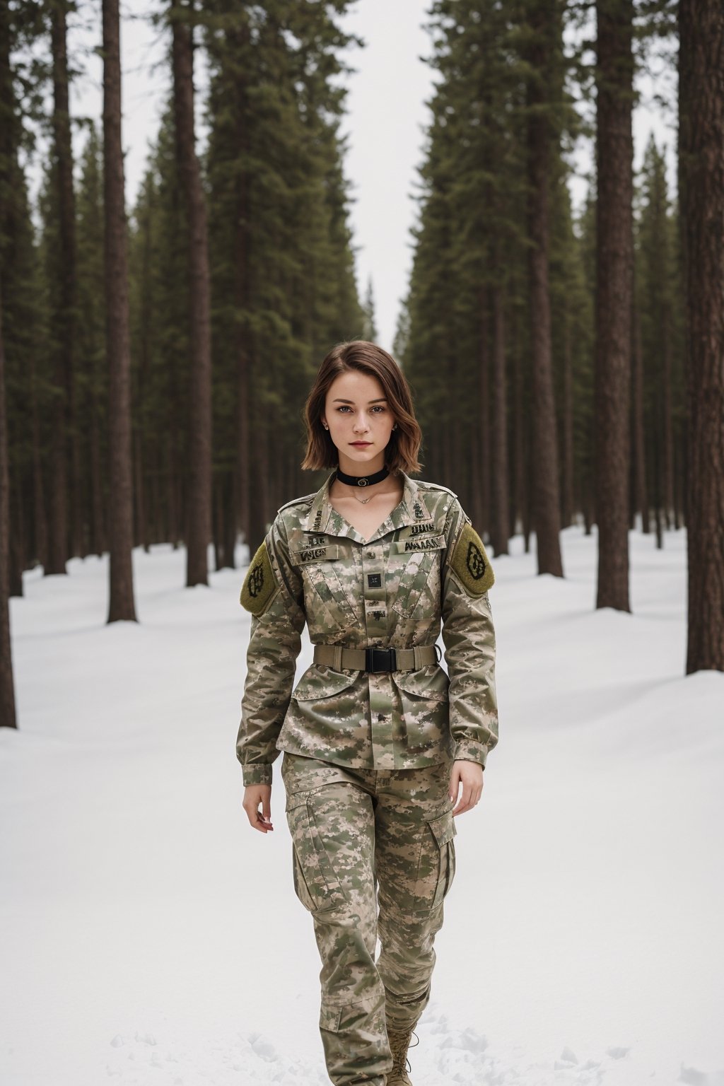 photograph, full body, 18yo woman, woman in army wearing real armyoutfit, sexy army girl, army clothes, winter camouflage stylish outfit, realistic skin, woman posing with her feet in front presenting her feet on the photo, realistic face, super realistic fingers, realisric fingernails, posing in snowy forest with snowmobile in background, real model face, real life face, ultra detailled face and skin, beautiful feet, barefeet, foot model, nose piercing, woman wearing a nose piercing, long stylish hair, rachel cook look alike, stylish haircut, stylish hairstyle, russian, japanese, swedish, mixed race, young, dramatic lighting, medium hair, detailed face, detailed nose, cleavage, freckles, collar or choker, smirk, tattoo, intricate background
,realism,realistic,raw,woman,photorealistic,realism