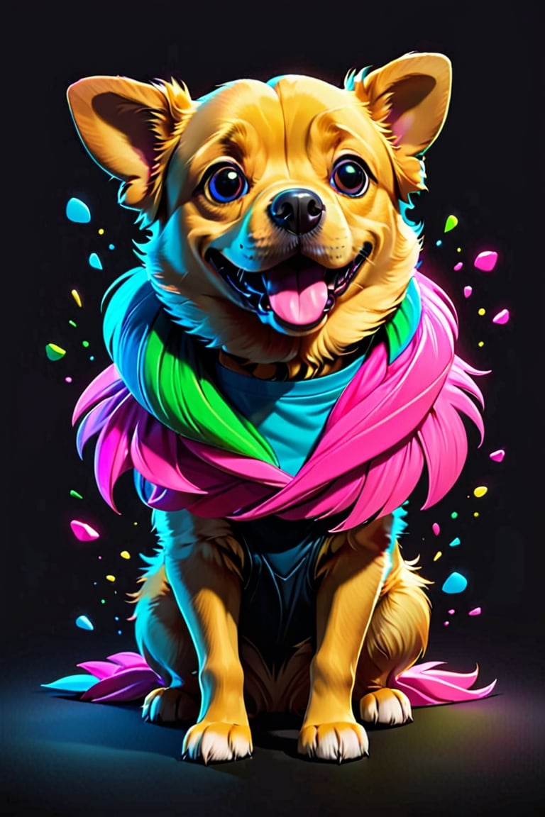 Cute Vector | Vector dog character for shirt design, pink, blue, yellow, green colored, clean and black background, V-ray