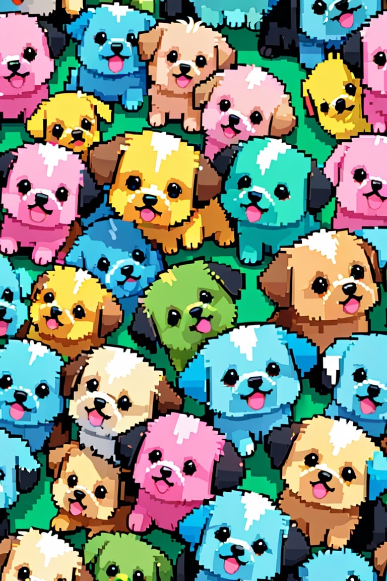 (((a cute pattern))) ,for pattern design,
(((HD Pixel Style)))
A cute puppy pattern,
White, black, pink, blue, yellow, green, 
all kinds of bright colors,
Clean background, 
V ray,pixel style,pixelart,Pixel Art,pixel art style